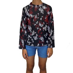 Red, White And Black Abstract Art Kids  Long Sleeve Swimwear