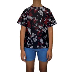 Red, White And Black Abstract Art Kids  Short Sleeve Swimwear