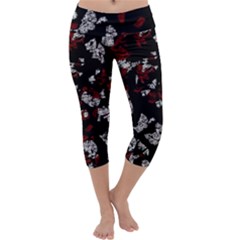 Red, White And Black Abstract Art Capri Yoga Leggings