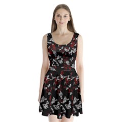 Red, White And Black Abstract Art Split Back Mini Dress 