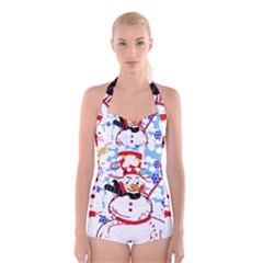 Snowman Boyleg Halter Swimsuit 