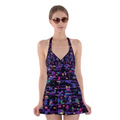 Purple Galaxy Halter Swimsuit Dress by Valentinaart