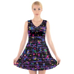 Purple Galaxy V-neck Sleeveless Skater Dress by Valentinaart