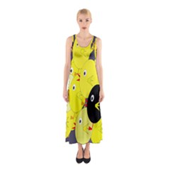 Yellow Flock Sleeveless Maxi Dress