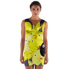 Yellow Flock Wrap Front Bodycon Dress