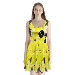 Yellow Flock Split Back Mini Dress 