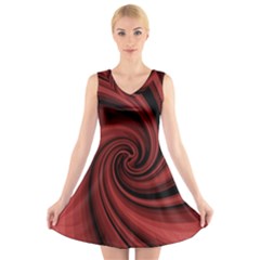 Elegant Red Twist V-neck Sleeveless Skater Dress