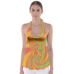 Green And Orange Twist Babydoll Tankini Top