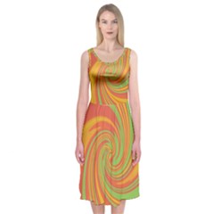 Green And Orange Twist Midi Sleeveless Dress