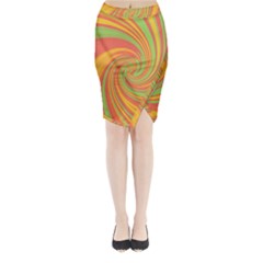 Green And Orange Twist Midi Wrap Pencil Skirt