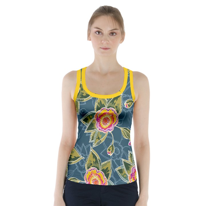 Floral Fantsy Pattern Racer Back Sports Top