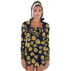 Daisy Flower Pattern For Summer Women s Long Sleeve Hooded T-shirt