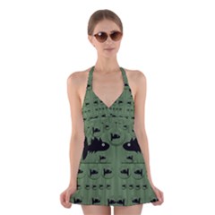 Pescado Fish Con Pasta And Baby Fishes Halter Swimsuit Dress