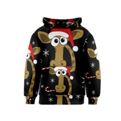 Christmas Giraffe Kids  Pullover Hoodie by Valentinaart