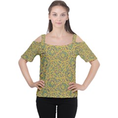 Modern Abstract Ornate Women s Cutout Shoulder Tee