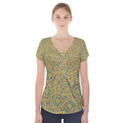 Modern Abstract Ornate Short Sleeve Front Detail Top