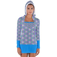 Colorful Retro Geometric Pattern Women s Long Sleeve Hooded T-shirt by DanaeStudio