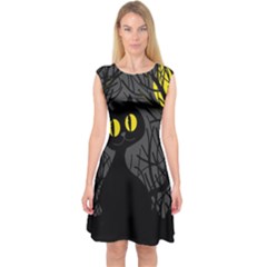 Black Cat - Halloween Capsleeve Midi Dress