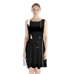 White And Black 2 Sleeveless Chiffon Waist Tie Dress