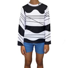 White And Black Waves Kids  Long Sleeve Swimwear