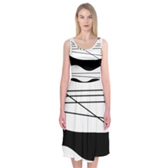 White And Black Waves Midi Sleeveless Dress