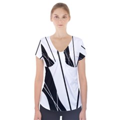 White And Black  Short Sleeve Front Detail Top