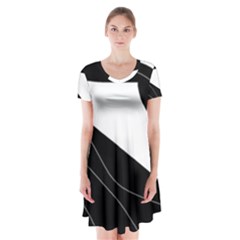 White And Black Decorative Design Short Sleeve V-neck Flare Dress