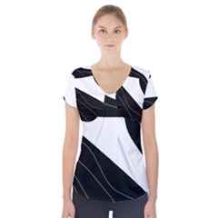 White And Black Decorative Design Short Sleeve Front Detail Top