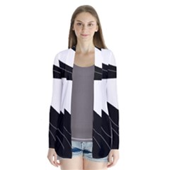 White And Black Decorative Design Drape Collar Cardigan by Valentinaart