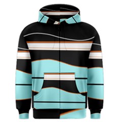 Cyan, Black And White Waves Men s Zipper Hoodie by Valentinaart