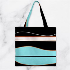 Cyan, Black And White Waves Zipper Grocery Tote Bag by Valentinaart