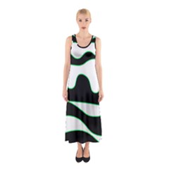 Green, White And Black Sleeveless Maxi Dress