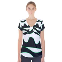 Green, White And Black Short Sleeve Front Detail Top by Valentinaart