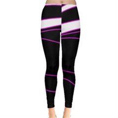 Purple, White And Black Lines Leggings  by Valentinaart