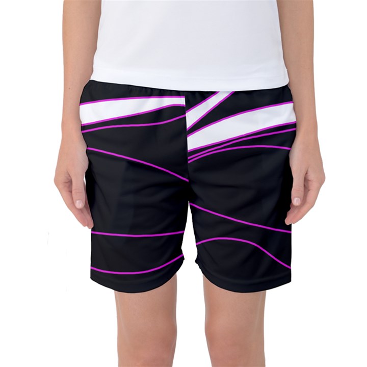 Purple, white and black lines Women s Basketball Shorts