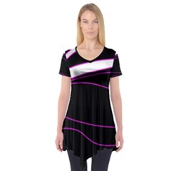 Purple, White And Black Lines Short Sleeve Tunic 