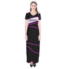 Purple, White And Black Lines Short Sleeve Maxi Dress