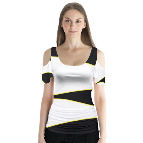 Yellow, Black And White Butterfly Sleeve Cutout Tee  by Valentinaart