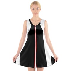 White, Red And Black V-neck Sleeveless Skater Dress