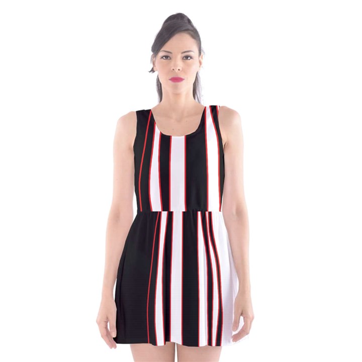 White, red and black lines Scoop Neck Skater Dress