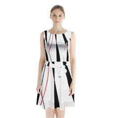 Red, White And Black Elegant Design Sleeveless Chiffon Waist Tie Dress