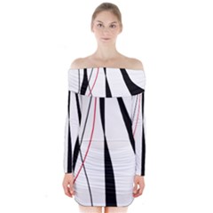 Red, White And Black Elegant Design Long Sleeve Off Shoulder Dress