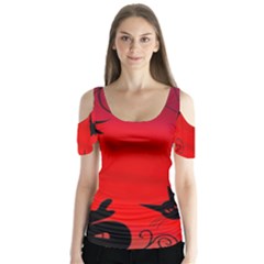 Halloween Landscape Butterfly Sleeve Cutout Tee 