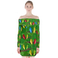 Parrots Flock Long Sleeve Off Shoulder Dress