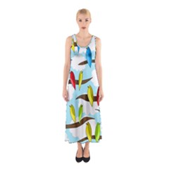 Parrots Flock Sleeveless Maxi Dress