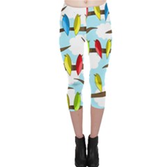 Parrots Flock Capri Leggings  by Valentinaart