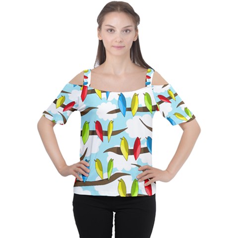 Parrots Flock Women s Cutout Shoulder Tee by Valentinaart