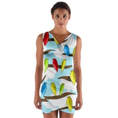 Parrots Flock Wrap Front Bodycon Dress