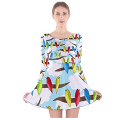 Parrots Flock Long Sleeve Velvet Skater Dress by Valentinaart