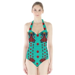 Dancing In Polka Dots Halter Swimsuit